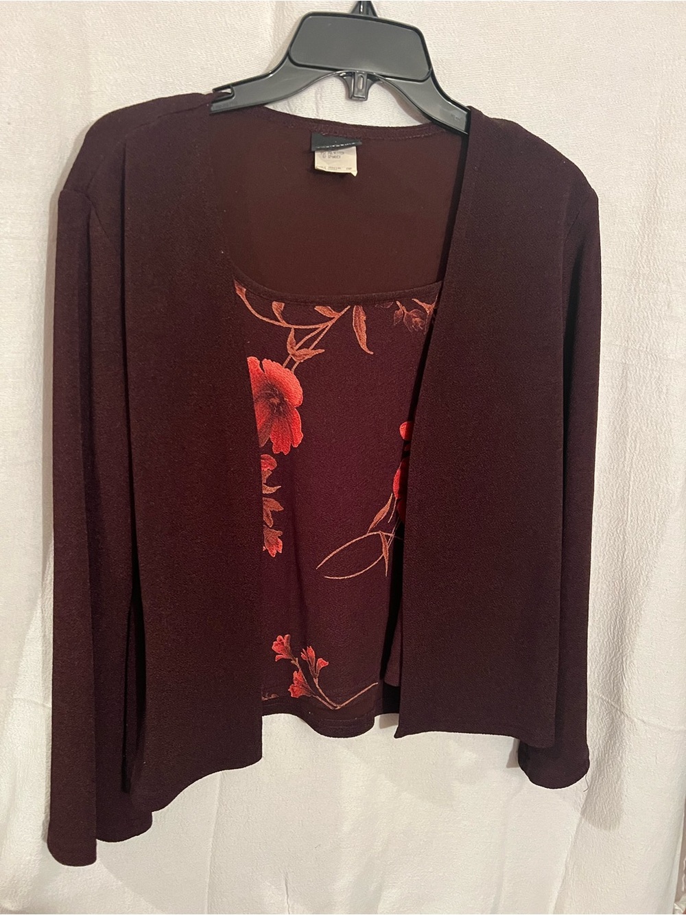 Women’s Open-Front Brown Floral Knit Sweater